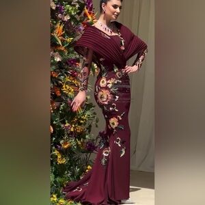 Elegant Floral Burgundy Prom Dress